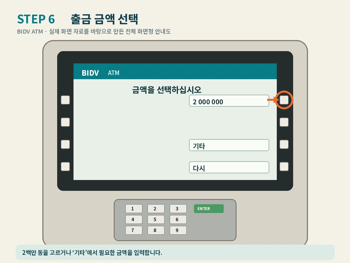 BIDV ATM 금액 선택과 거래 확인 설명용 화면