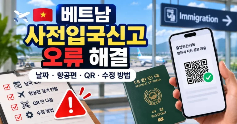 베트남 사전입국신고 오류 해결 날짜 항공편 QR 수정 방법