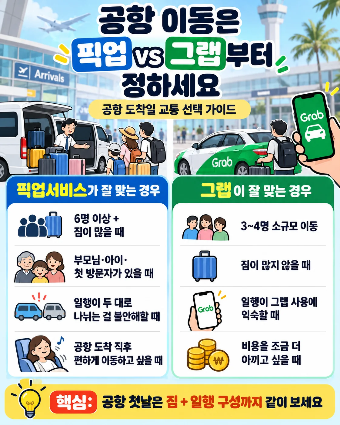 다낭 공항 도착 시 픽업서비스와 그랩 선택 기준