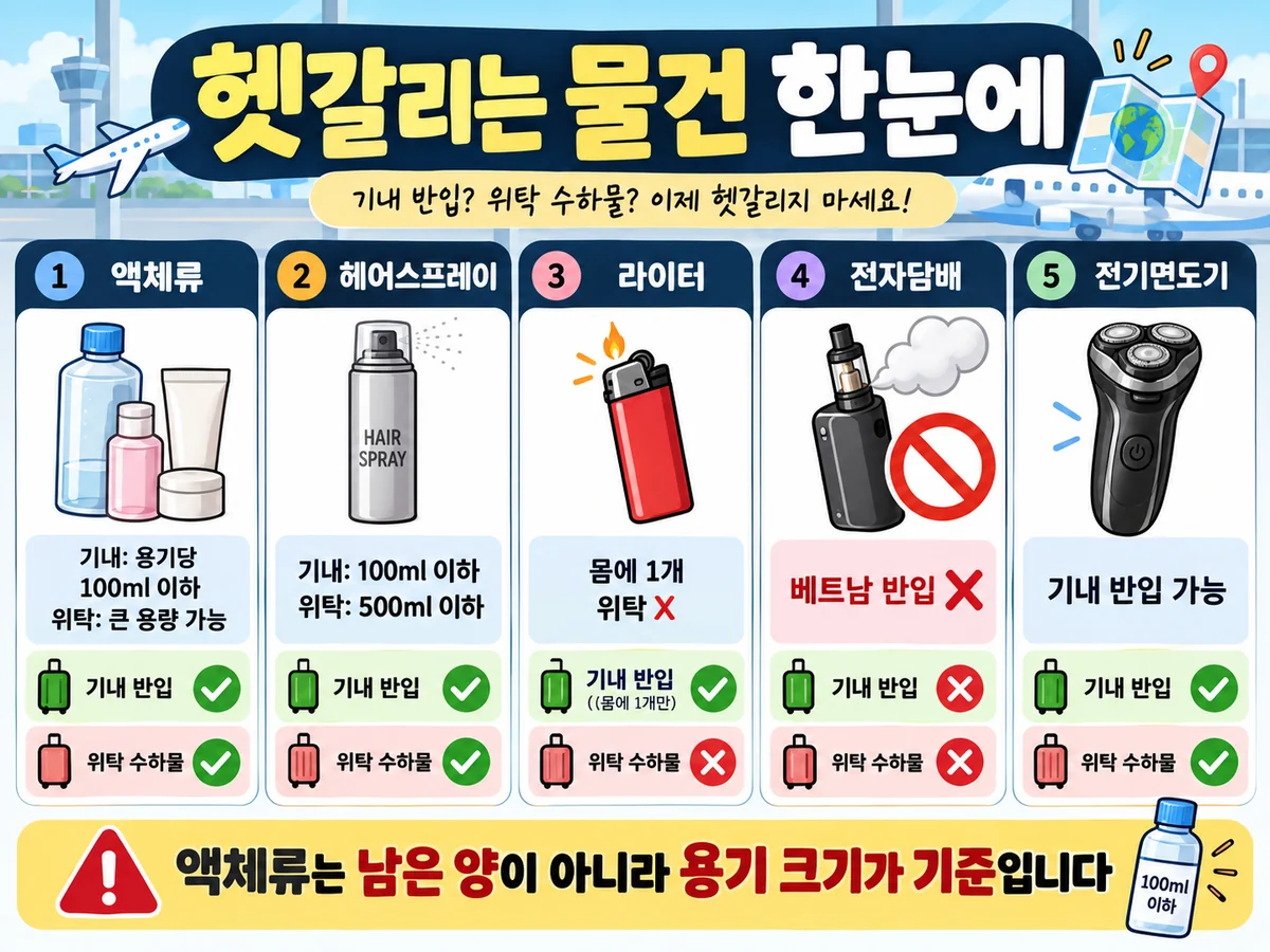 다낭 여행 액체류 스프레이 라이터 전자담배 전기면도기 반입 기준 안내