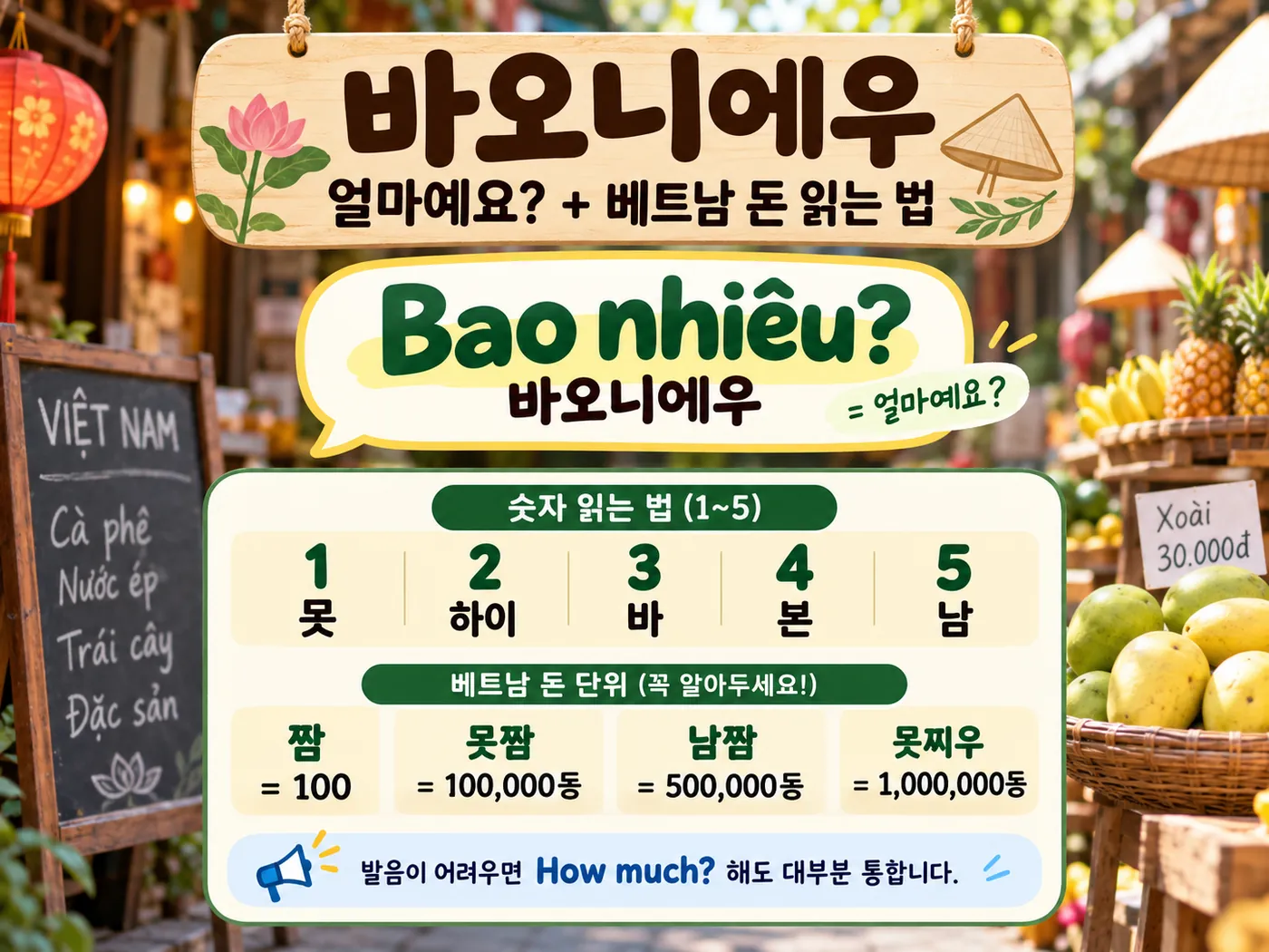 베트남어 Bao nhiêu 바오니에우와 베트남 돈 단위를 설명한 다낭 여행 이미지