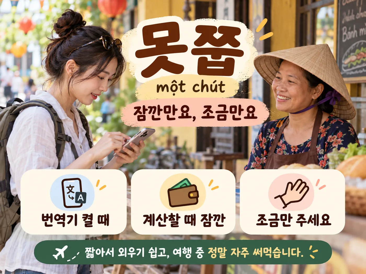 베트남어 một chút 못쭙을 잠깐만요 조금만요 의미로 활용하는 여행 회화