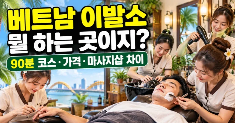 베트남 이발소에서 남성이 면도·샴푸 등 토털케어를 받는 모습을 표현한 제목 이미지